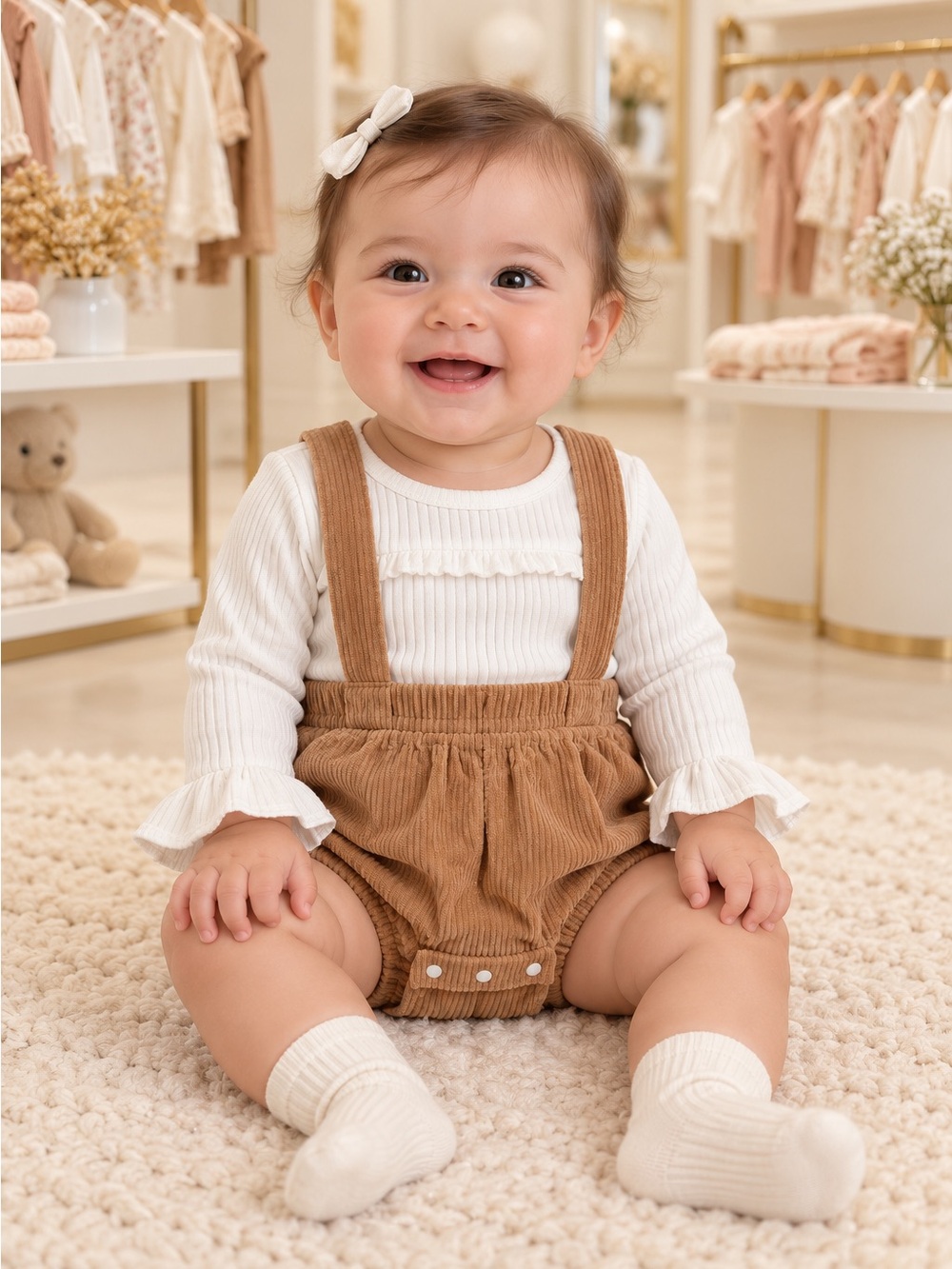 SHEIN Baby Corduroy Suspender Bloomers in Brown